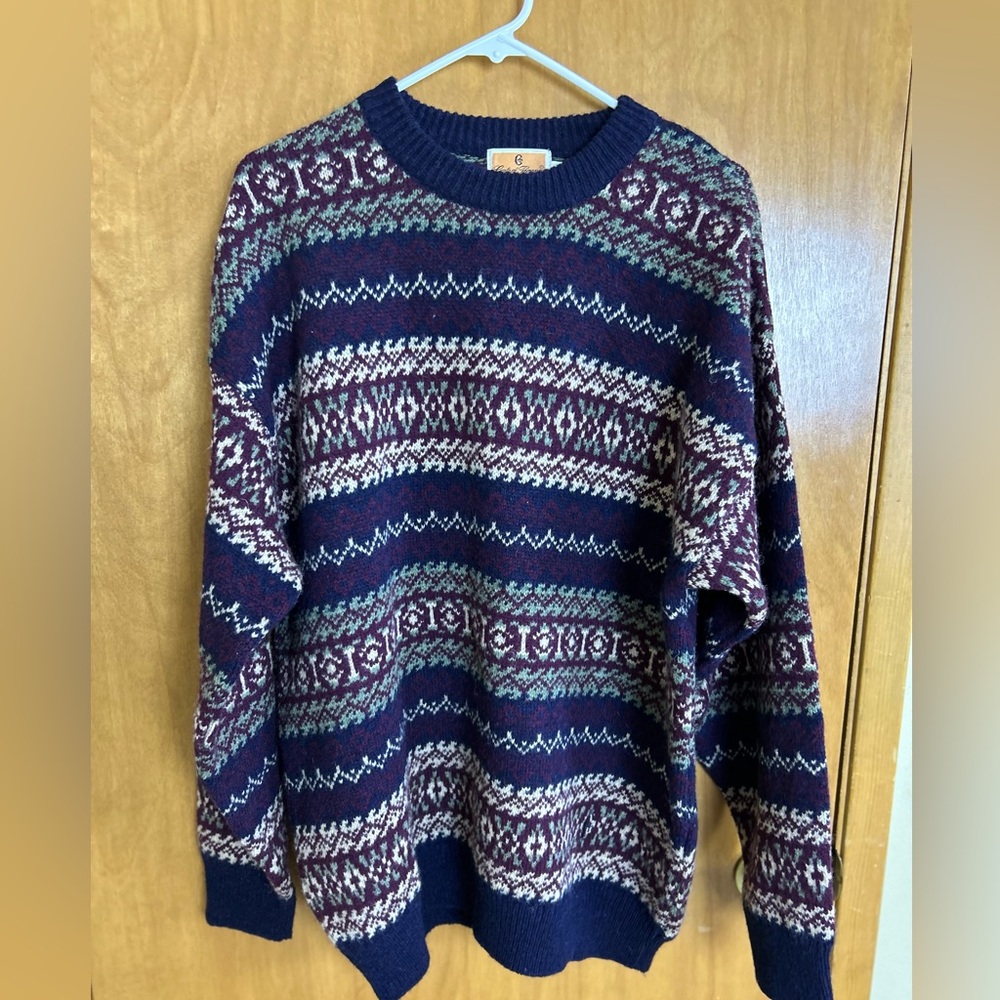 Conte Of Florence Sweater Men's Sz L Geometric Abstract 100% Wool Pull Over